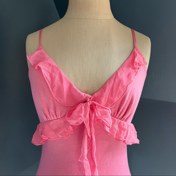 Bebe Y2K Pink Barbiecore Tank Top w/ Flowy Chiffon Bow Adjustable Straps M - Picture 4 of 9